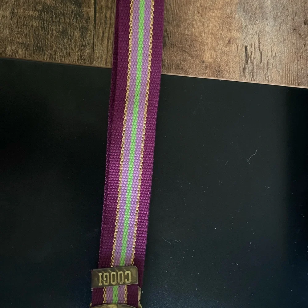 Vintage COOGI L Retro Purple Gold Metallic Cotton Adjustable Striped Belt 31”L